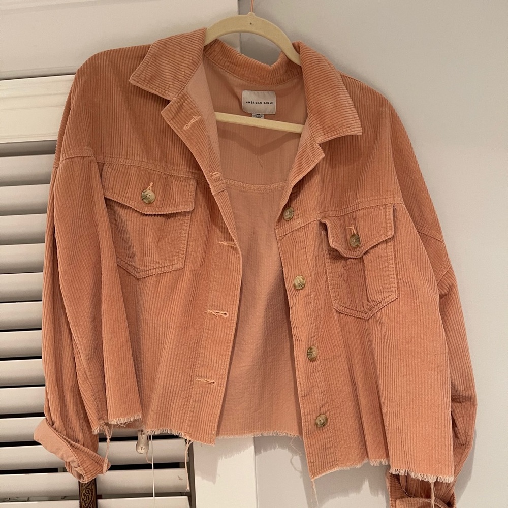 American Eagle Cropped Salmon Corduroy Jacket